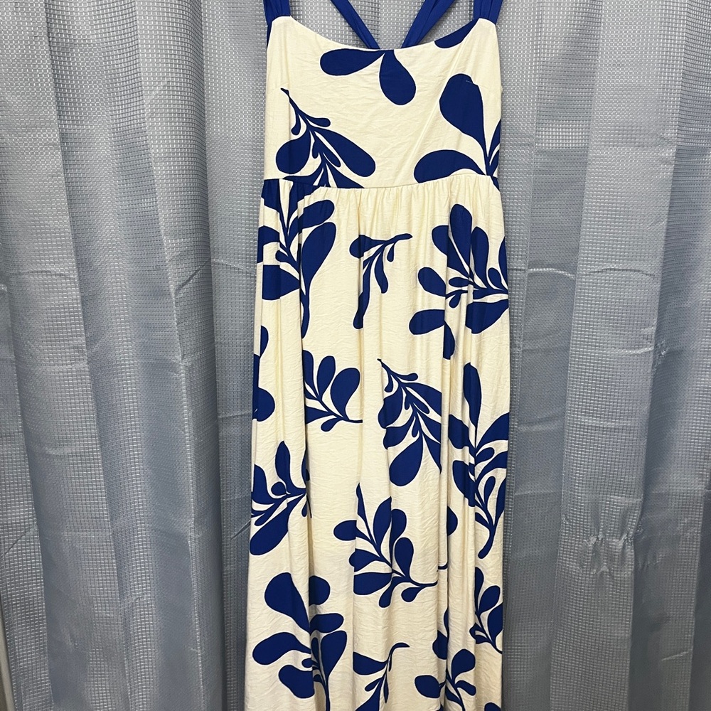 Elegant Blue and White Maxi Dress
